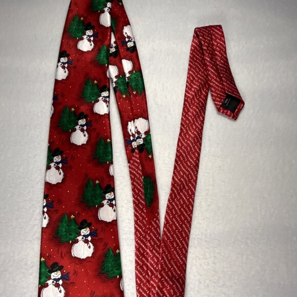 Holiday Tales Christmas Neck Tie 100% Silk Snowman & Tree 61” X 3.5 - Picture 4 of 7